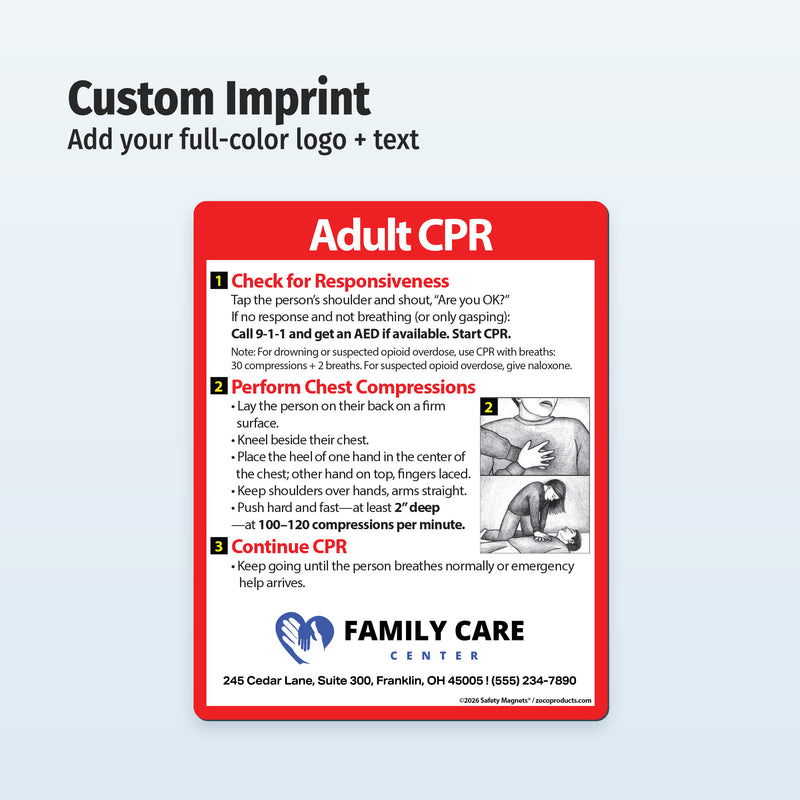 Adult CPR Steps — Custom Safety Magnets — 4 × 5 — Minimum 100