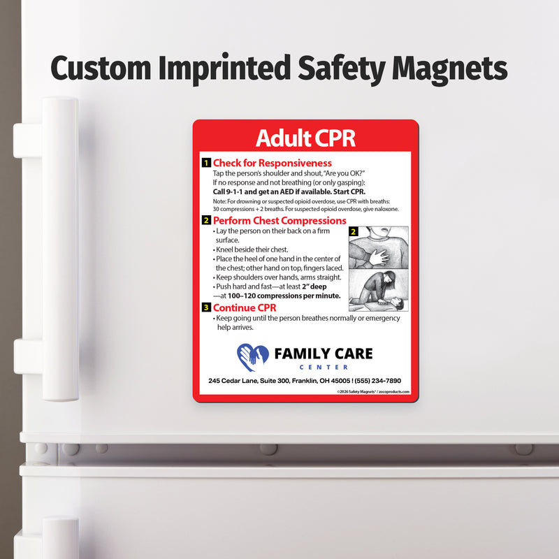 Adult CPR Steps — Custom Safety Magnets — 4 × 5 — Minimum 100
