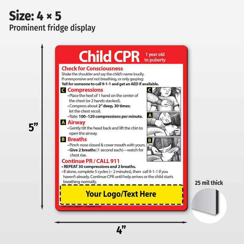 Child CPR — Custom Safety Magnets — 4 × 5 — Minimum 100