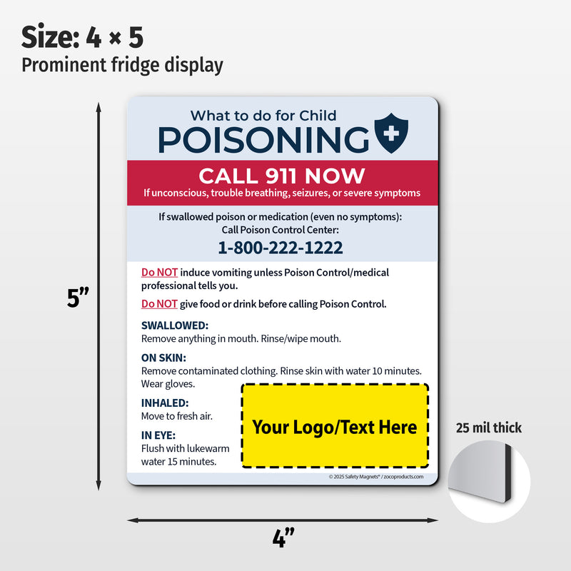 Poisoning First Aid – Custom Safety Magnets – 4 × 5 – Minimum 100
