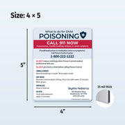 magnet with poison control information and dimensions on a light gray background