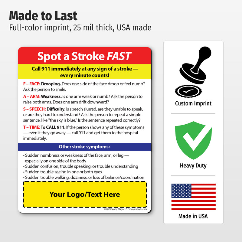 FAST Stroke Signs — Custom Safety Magnets — 4 × 5 — Minimum 100