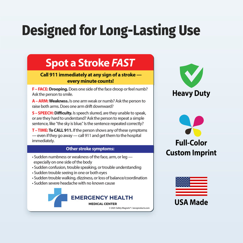 FAST Stroke Signs — Custom Safety Magnets — 4 × 5 — Minimum 100