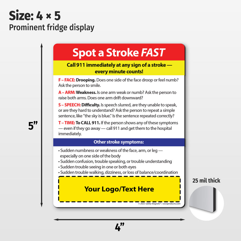FAST Stroke Signs — Custom Safety Magnets — 4 × 5 — Minimum 100