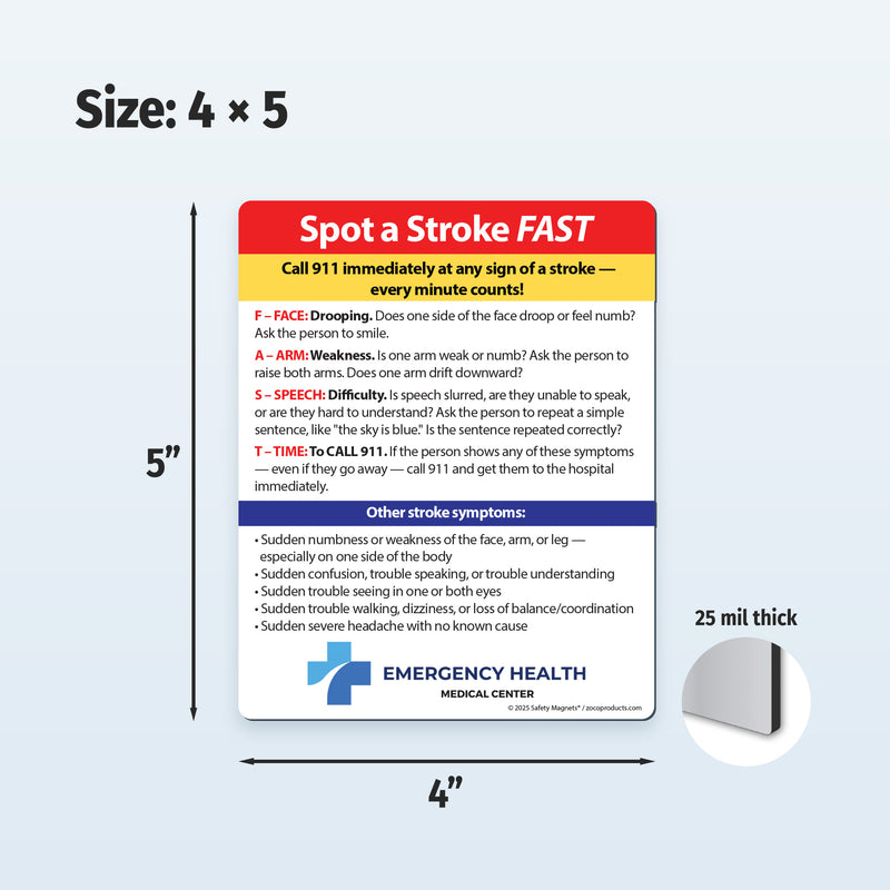 FAST Stroke Signs — Custom Safety Magnets — 4 × 5 — Minimum 100