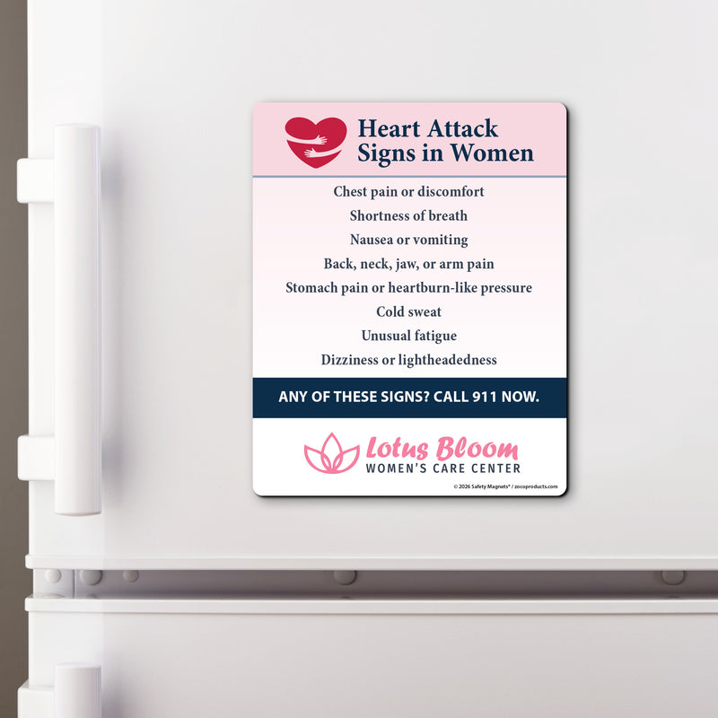 Heart Attack Signs in Women — Custom Safety Magnets — 4 × 5 — Minimum 100