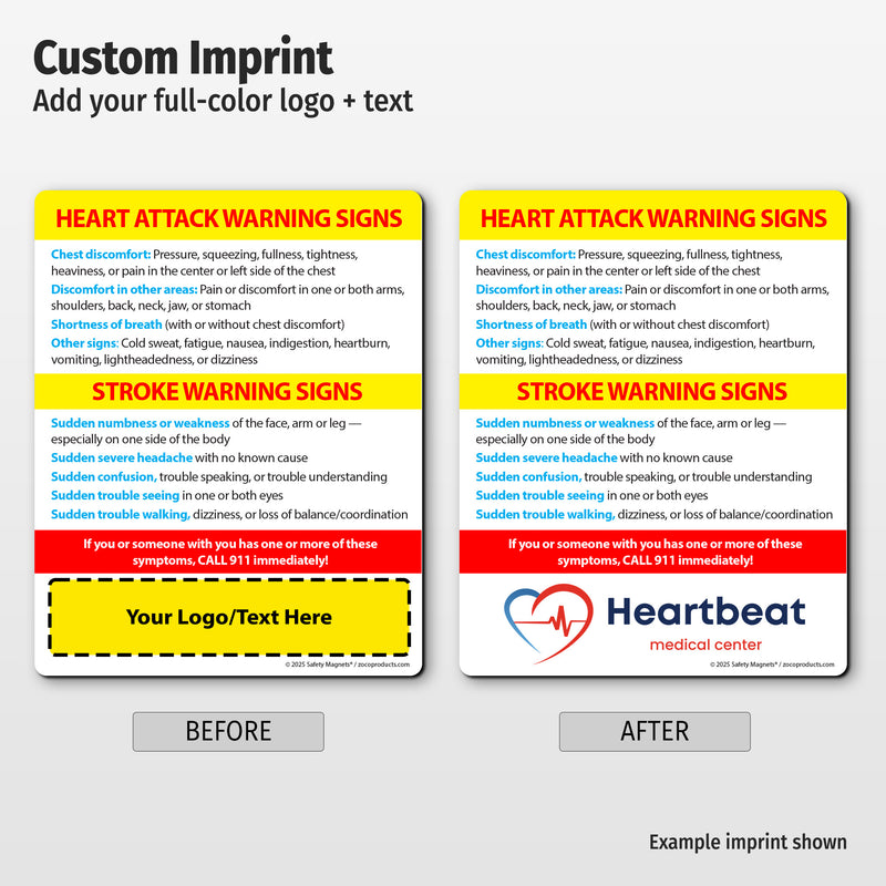 Heart Attack & Stroke Warning Signs — Custom Safety Magnets — 4 × 5 — Minimum 10
