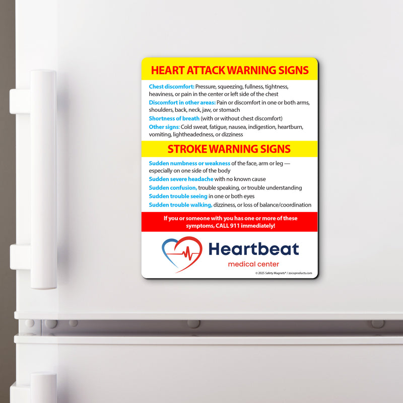 Heart Attack & Stroke Warning Signs — Custom Safety Magnets — 4 × 5 — Minimum 10