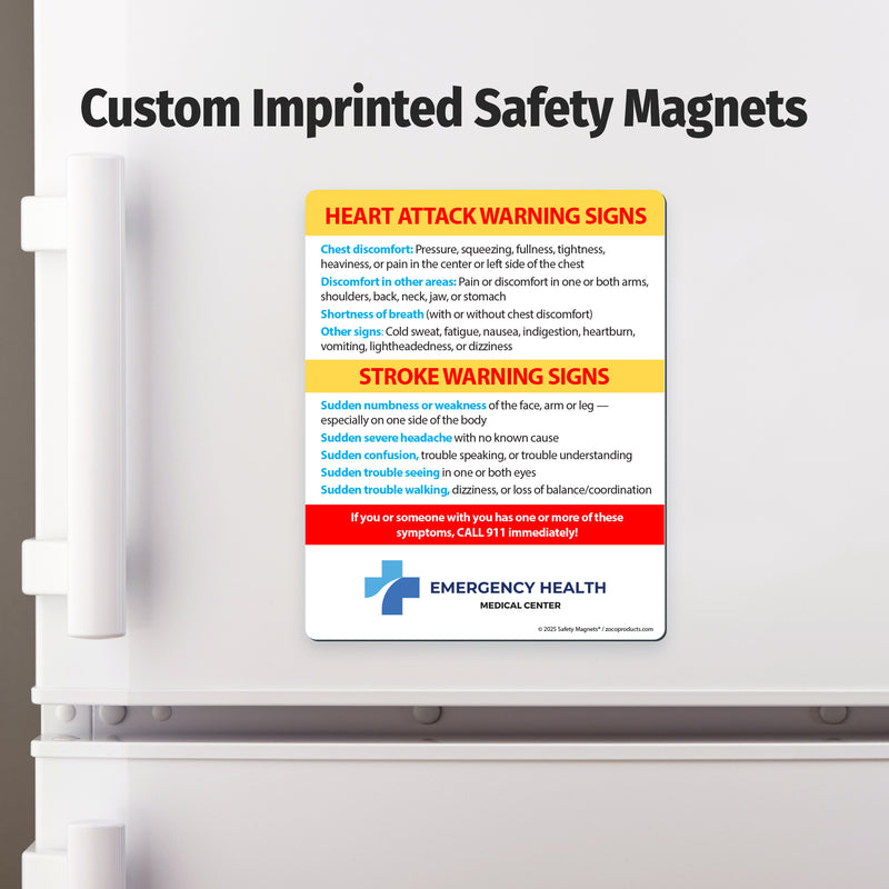 Emergency magnet displayed on refrigerator for quick access