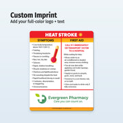 Heat stroke information magnet with symptoms and first aid instructions with a custom imprint