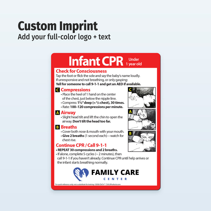 Custom Infant CPR Safety Magnet with instructions and illustrations 
