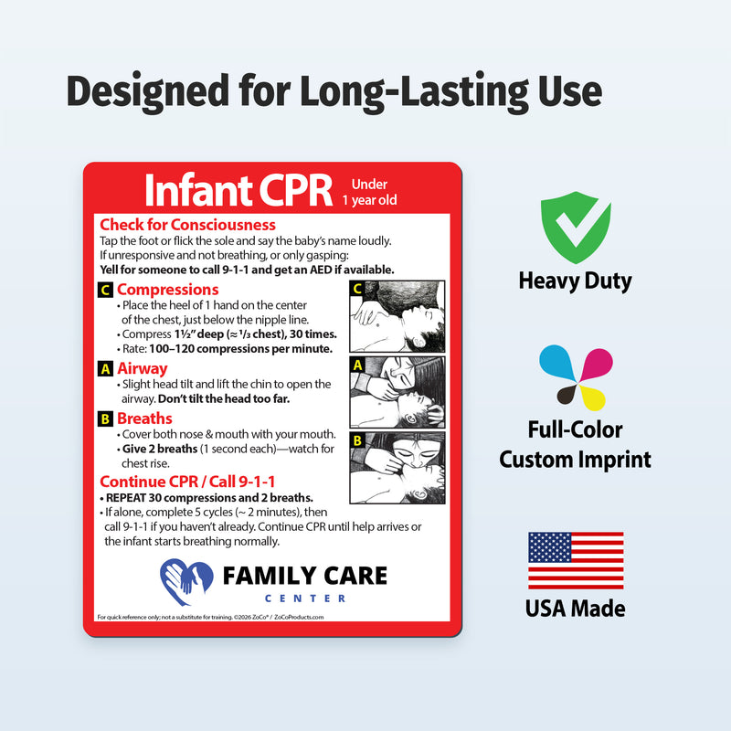 Custom Infant CPR Safety Magnet with instructions and illustrations 