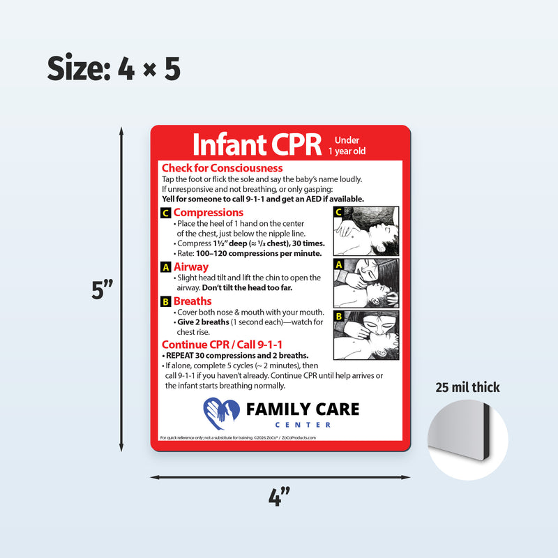 Custom Infant CPR Safety Magnet with instructions and illustrations 