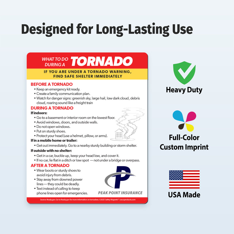 Tornado Safety — Custom Safety Magnets — 4 × 5 — Minimum 100