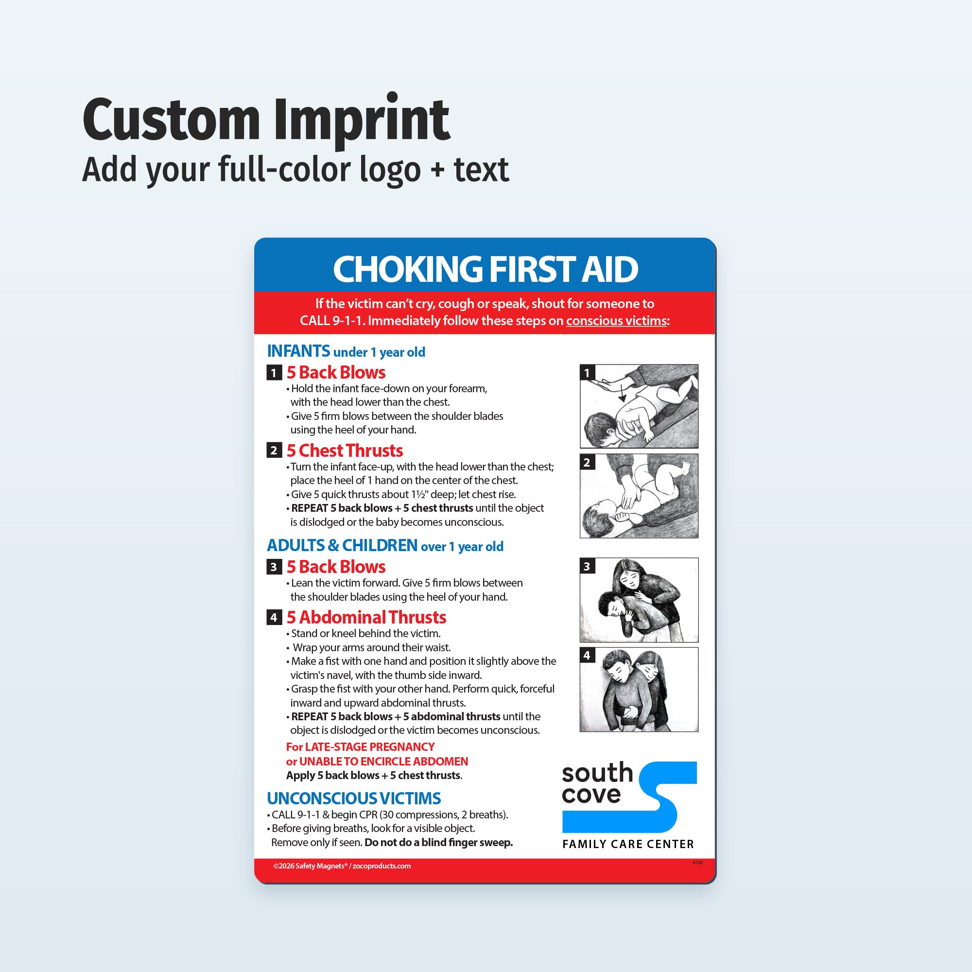 Choking First Aid for Infant, Child, & Adult — Custom Magnets — 5 × 7 — Minimum 100