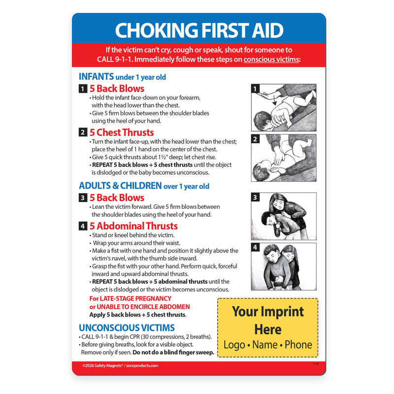 Choking First Aid for Infant, Child, & Adult — Custom Magnets — 5 × 7 — Minimum 100