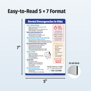 Informational magnet about dental emergencies in kids with dimensions and custom imprint