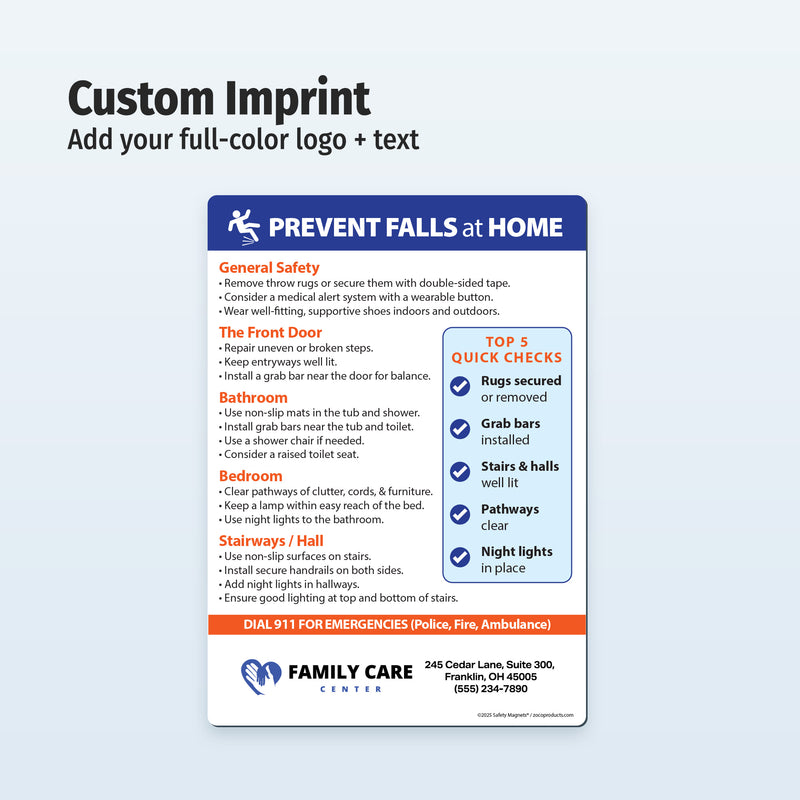 Prevent Falls at Home — Custom Magnets — 5 × 7 — Minimum 100