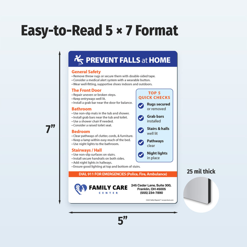 Prevent Falls at Home — Custom Magnets — 5 × 7 — Minimum 100