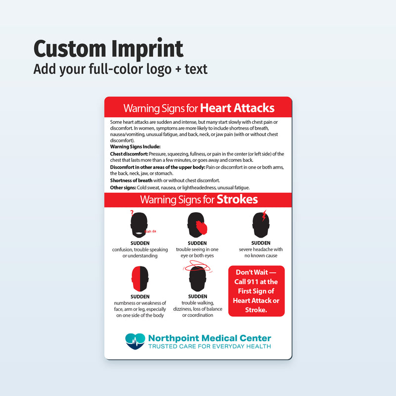 Warning Signs of Heart Attack and Stroke -  Custom Magnets — 5 × 7 — Minimum 100
