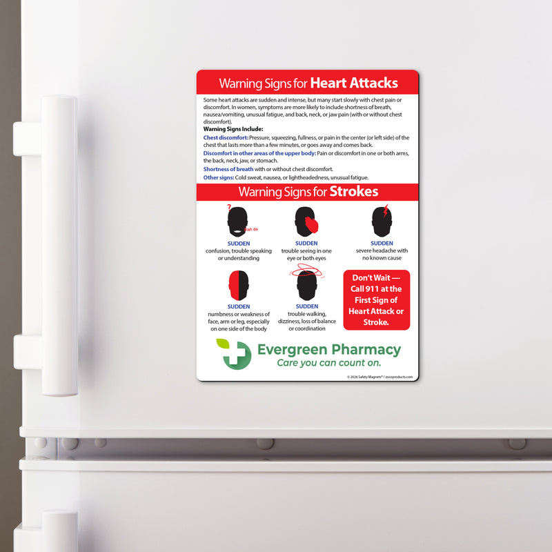 Warning Signs of Heart Attack and Stroke - Custom Magnets