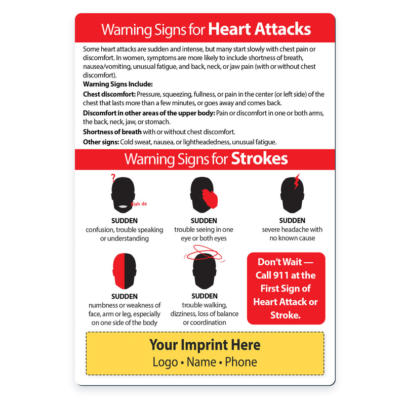 Warning Signs of Heart Attack and Stroke -  Custom Magnets — 5 × 7 — Minimum 100