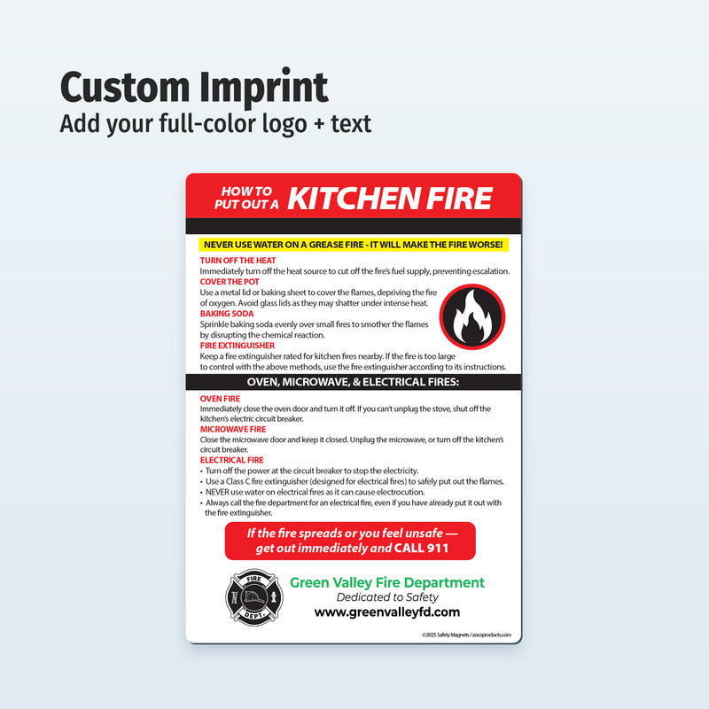 Kitchen Fire Safety — Custom Magnets — 5 × 7 — Minimum 100