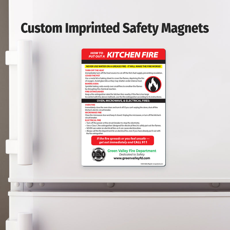 Kitchen Fire Safety — Custom Magnets — 5 × 7 — Minimum 100