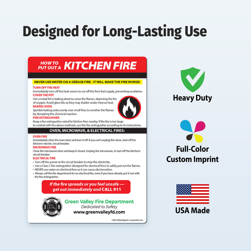 Kitchen Fire Safety — Custom Magnets — 5 × 7 — Minimum 100