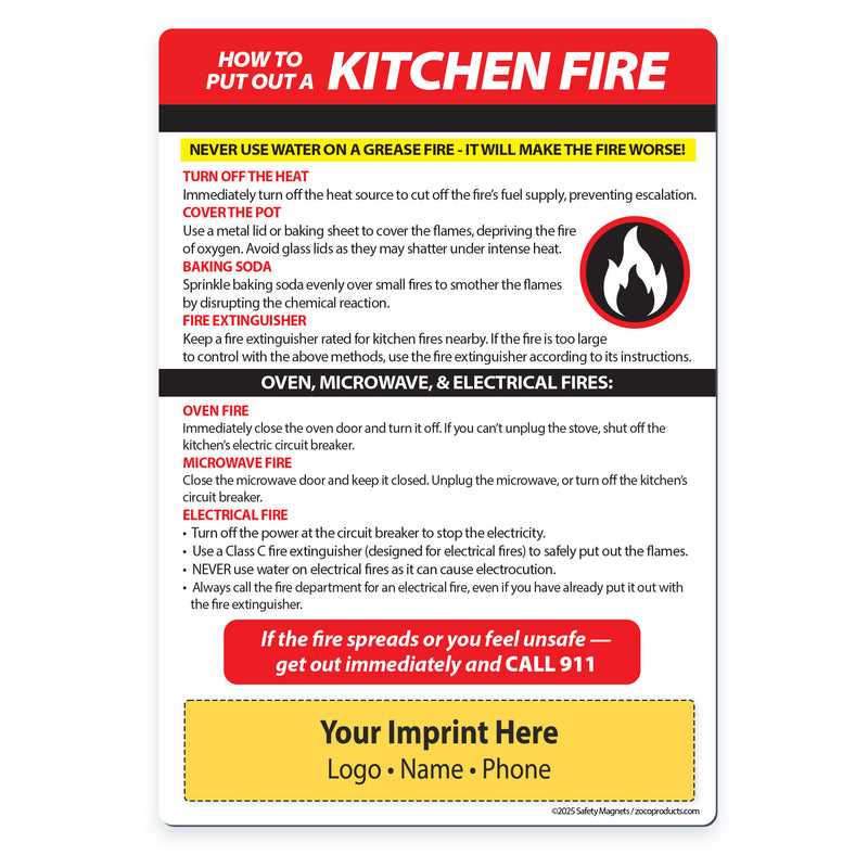 Kitchen Fire Safety — Custom Magnets — 5 × 7 — Minimum 100