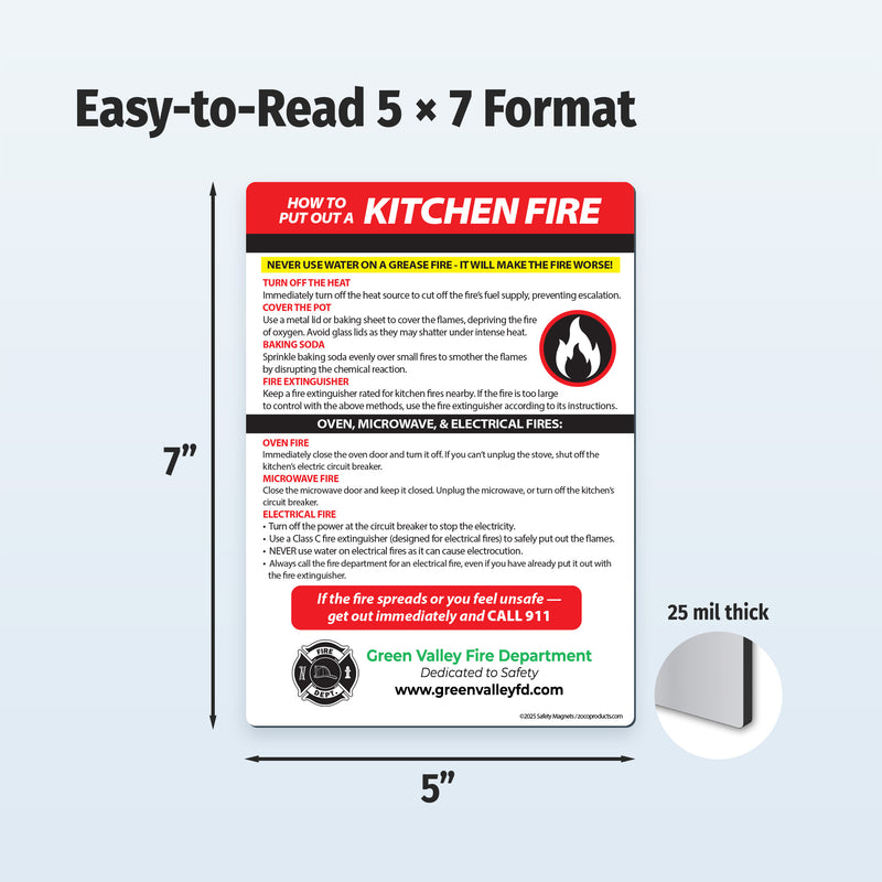 Kitchen Fire Safety — Custom Magnets — 5 × 7 — Minimum 100