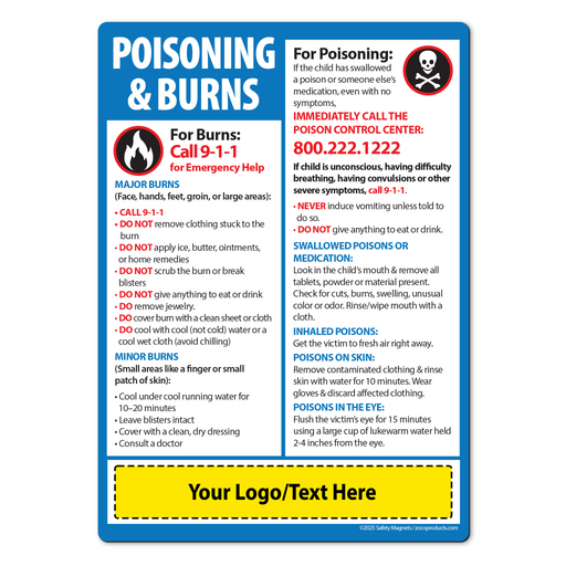 First Aid for Poisoning and Burns — Custom Magnets — 5 × 7 — Minimum 100