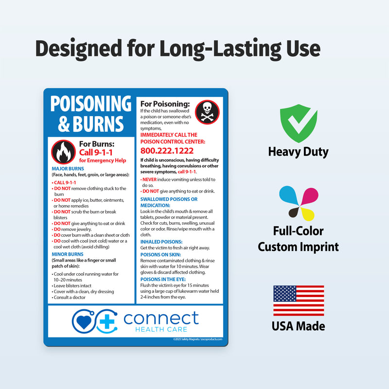 First Aid for Poisoning and Burns — Custom Magnets — 5 × 7 — Minimum 100