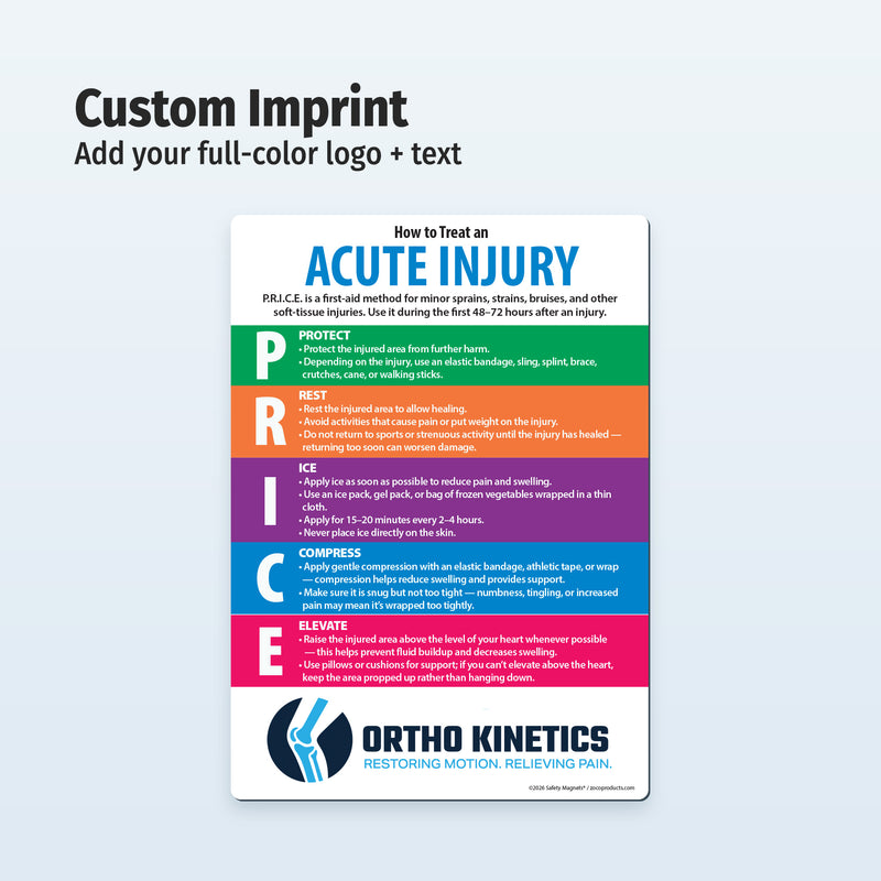 Acute Injury Care: P.R.I.C.E. Protocol — Custom Magnets — 5 × 7 — Minimum 100