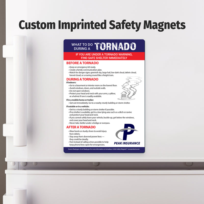 Tornado safety emergency preparedness magnet displayed on refrigerator