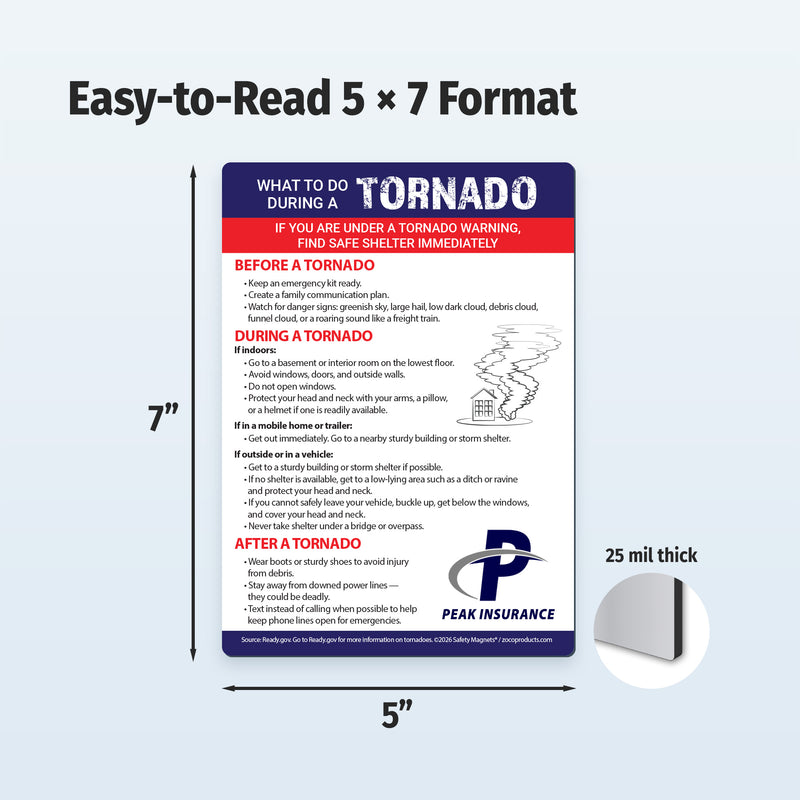 5 x 7 tornado safety magnet with custom imprint area for logo and contact information