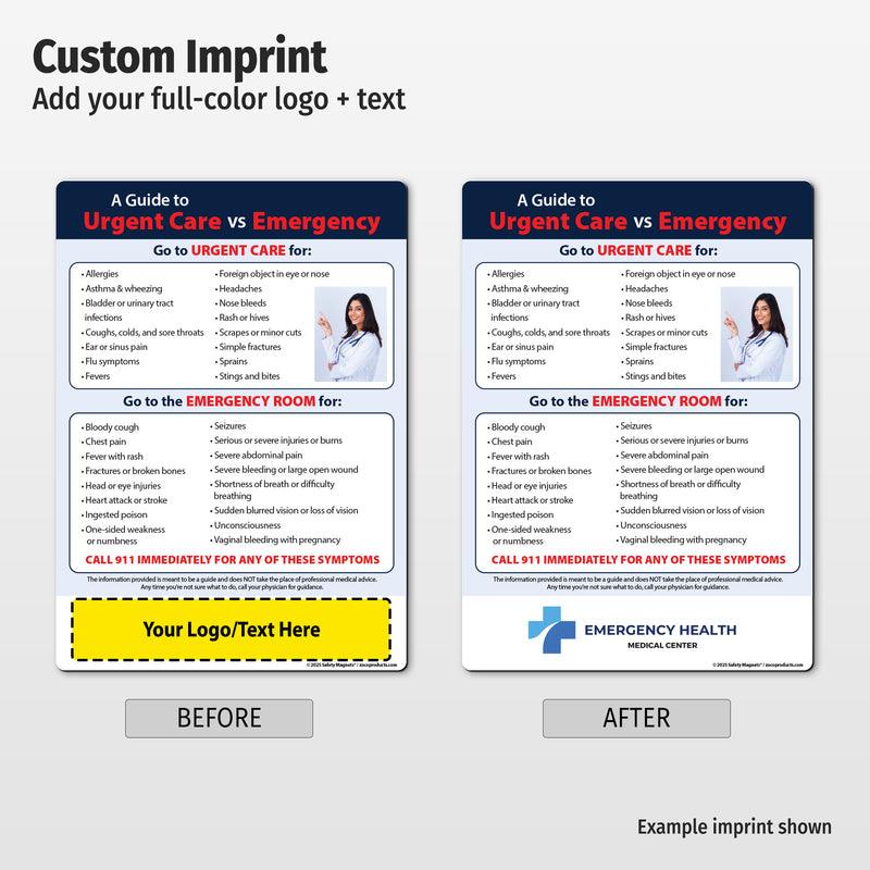 Urgent Care vs Emergency Room — Custom Magnets — 5 x 7 — Minimum 100