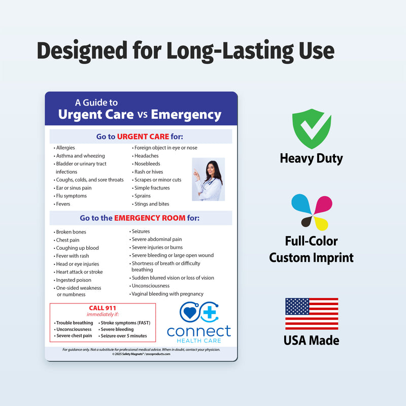 Urgent Care vs Emergency Room — Custom Magnets — 5 x 7 — Minimum 100
