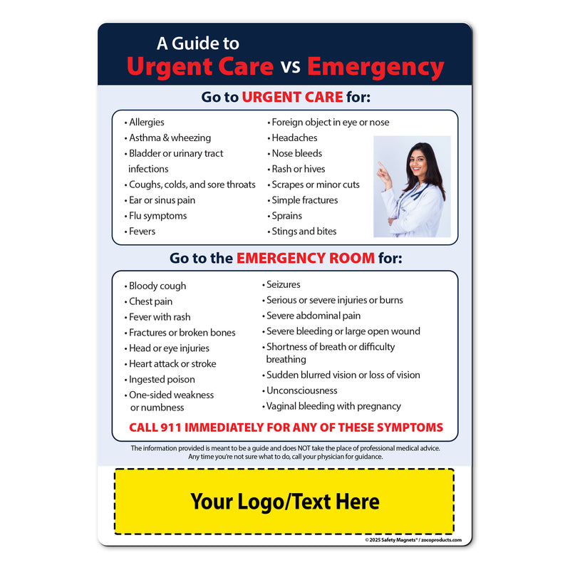 Urgent Care vs Emergency Room — Custom Magnets — 5 x 7 — Minimum 100