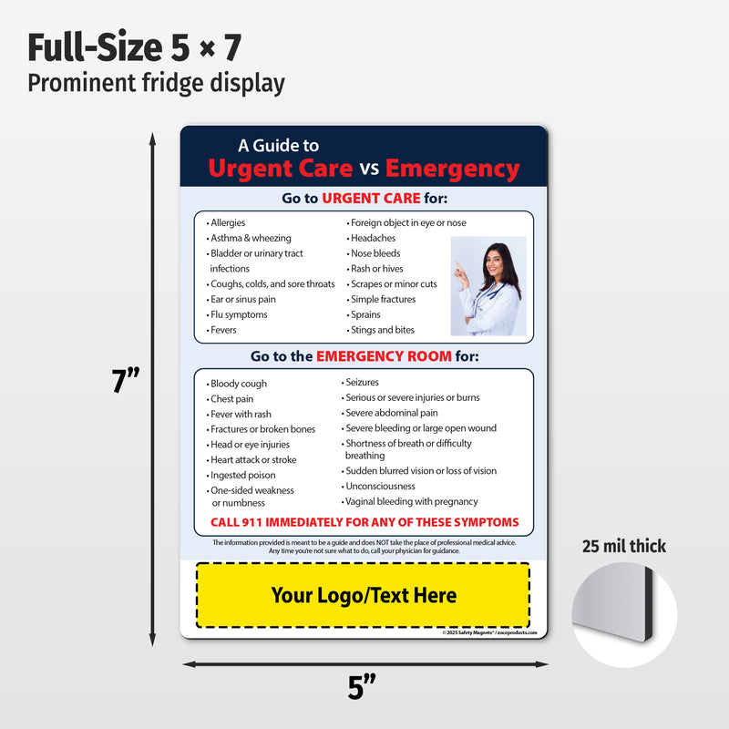 Urgent Care vs Emergency Room — Custom Magnets — 5 x 7 — Minimum 100