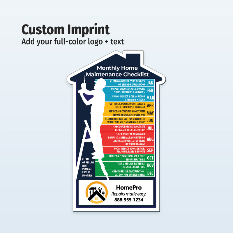 Home maintenance checklist with customizable branding on a light blue background