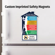 Custom imprinted safety magnet on a refrigerator 
