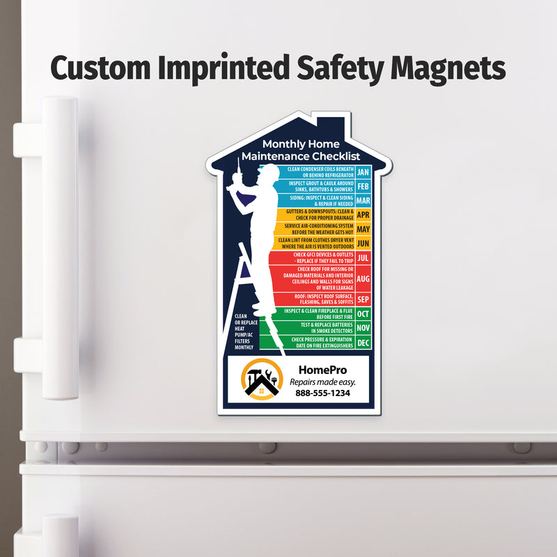 Custom imprinted safety magnet on a refrigerator 