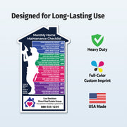 Home maintenance checklist with colorful design elements on a light blue background