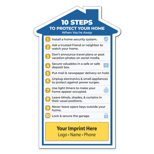 Custom house shaped home security magnet with 10 steps to protect your home