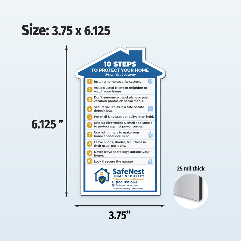House shaped promotional magnet for real estate and home security businesses