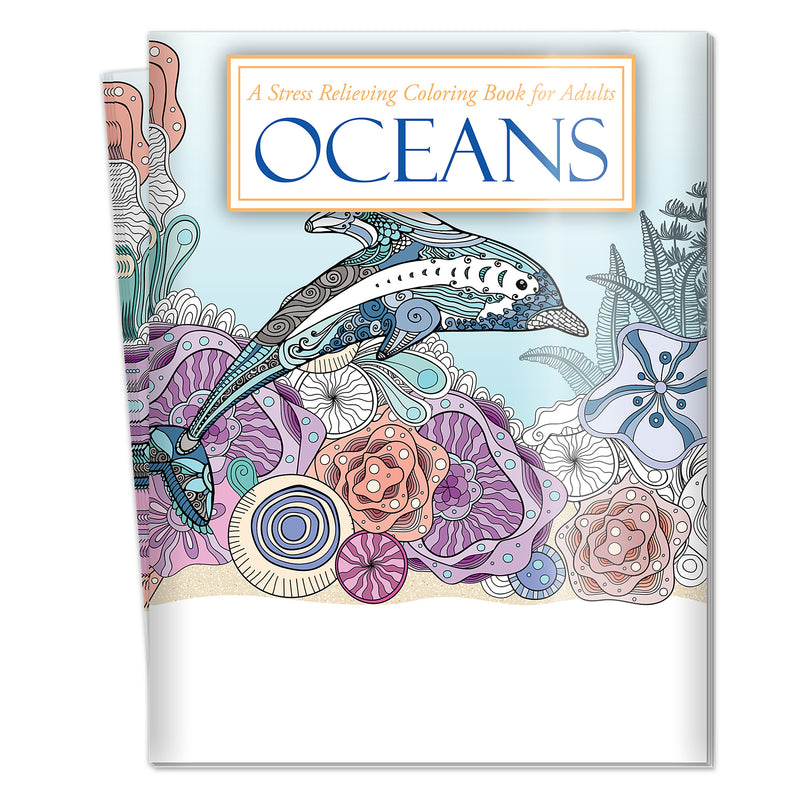 OCEANS - Adult Stress Relieving Coloring Books - Min. Qty 10 - Customize on 150+