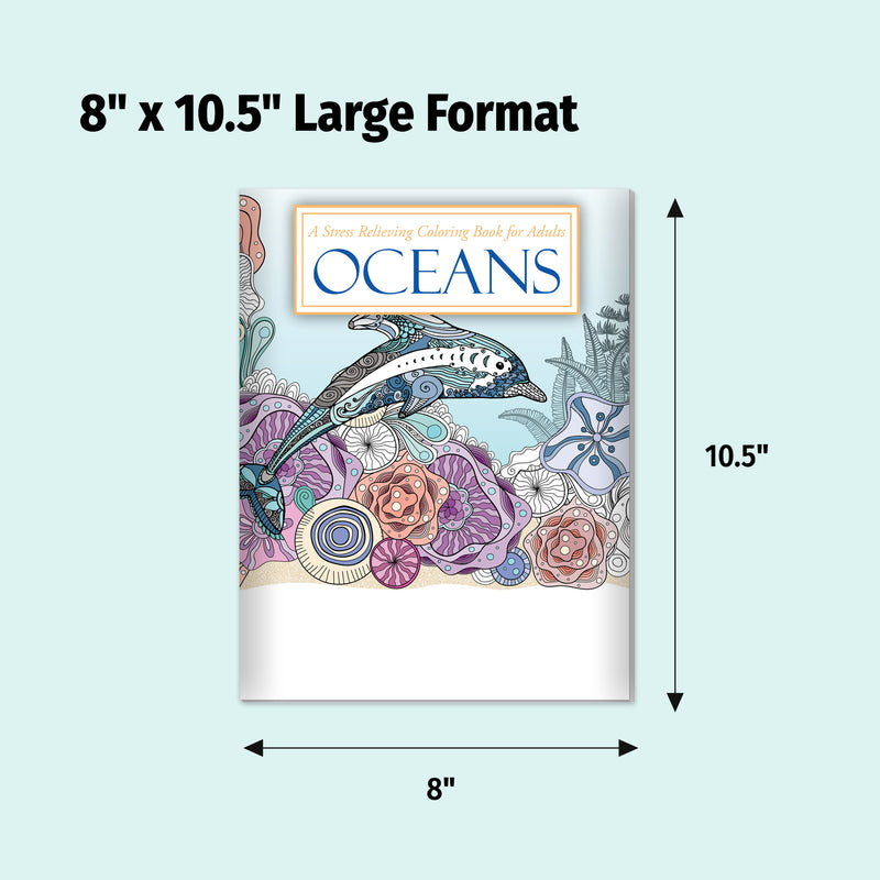 OCEANS - Adult Stress Relieving Coloring Books - Min. Qty 10 - Customize on 150+