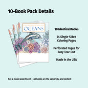 10-book pack of coloring books titled 'Oceans' with a dolphin illustration on a light blue background.