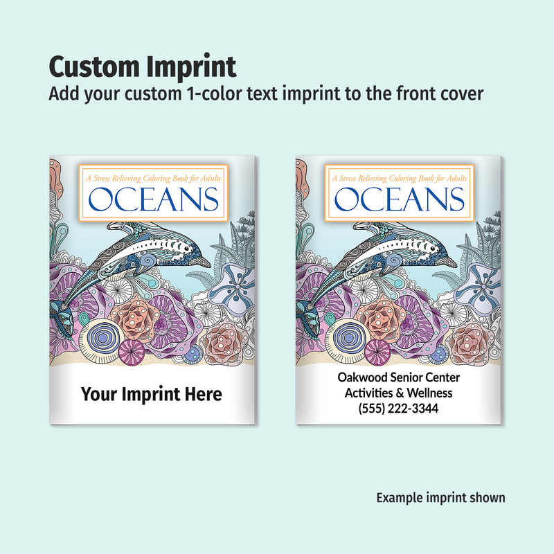 OCEANS - Adult Stress Relieving Coloring Books - Min. Qty 10 - Customize on 150+